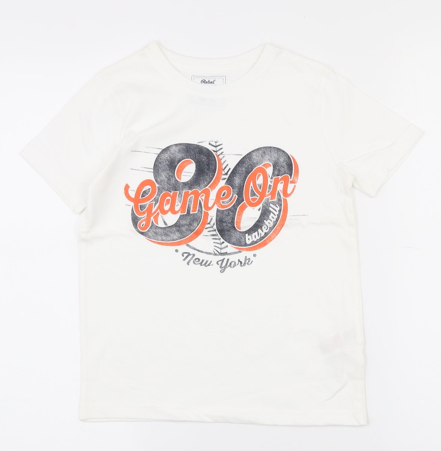 Primark Boys White  100% Cotton Pullover T-Shirt Size 6-7 Years Crew Neck Pullover