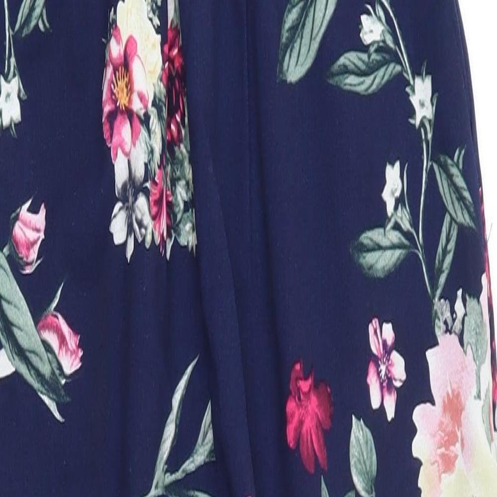 PRETTYLITTLETHING Womens Blue Floral 100% Polyester Jumpsuit One-Piece Size 12 L29 in Pullover