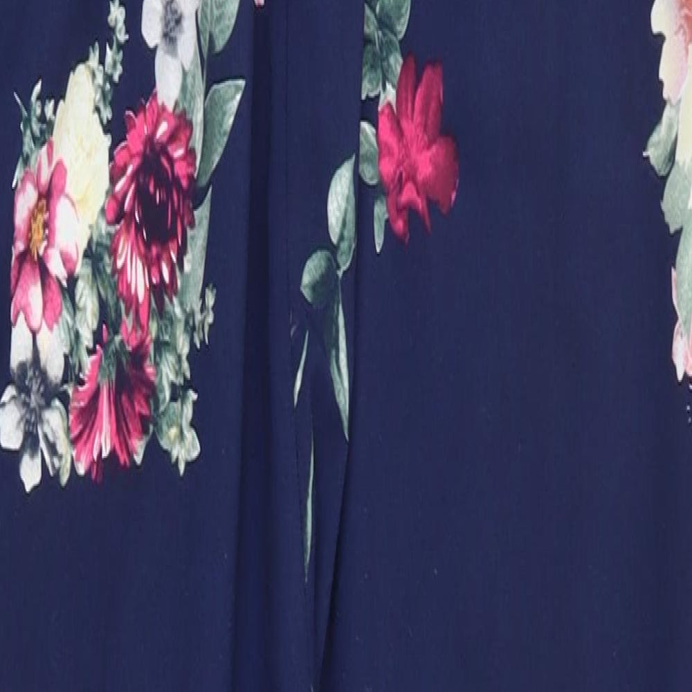 PRETTYLITTLETHING Womens Blue Floral 100% Polyester Jumpsuit One-Piece Size 12 L29 in Pullover