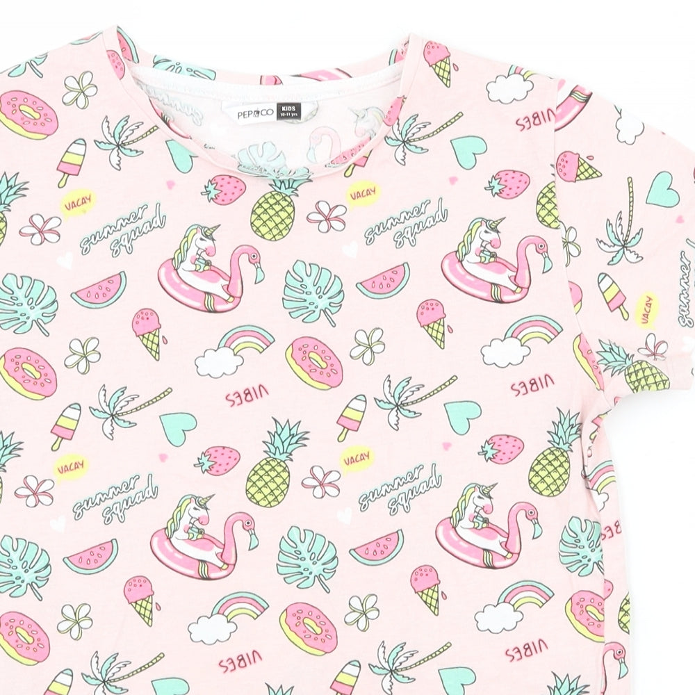 Pep Co Girls Multicoloured  100% Cotton Pullover T-Shirt Size 10-11 Years Roll Neck Pullover