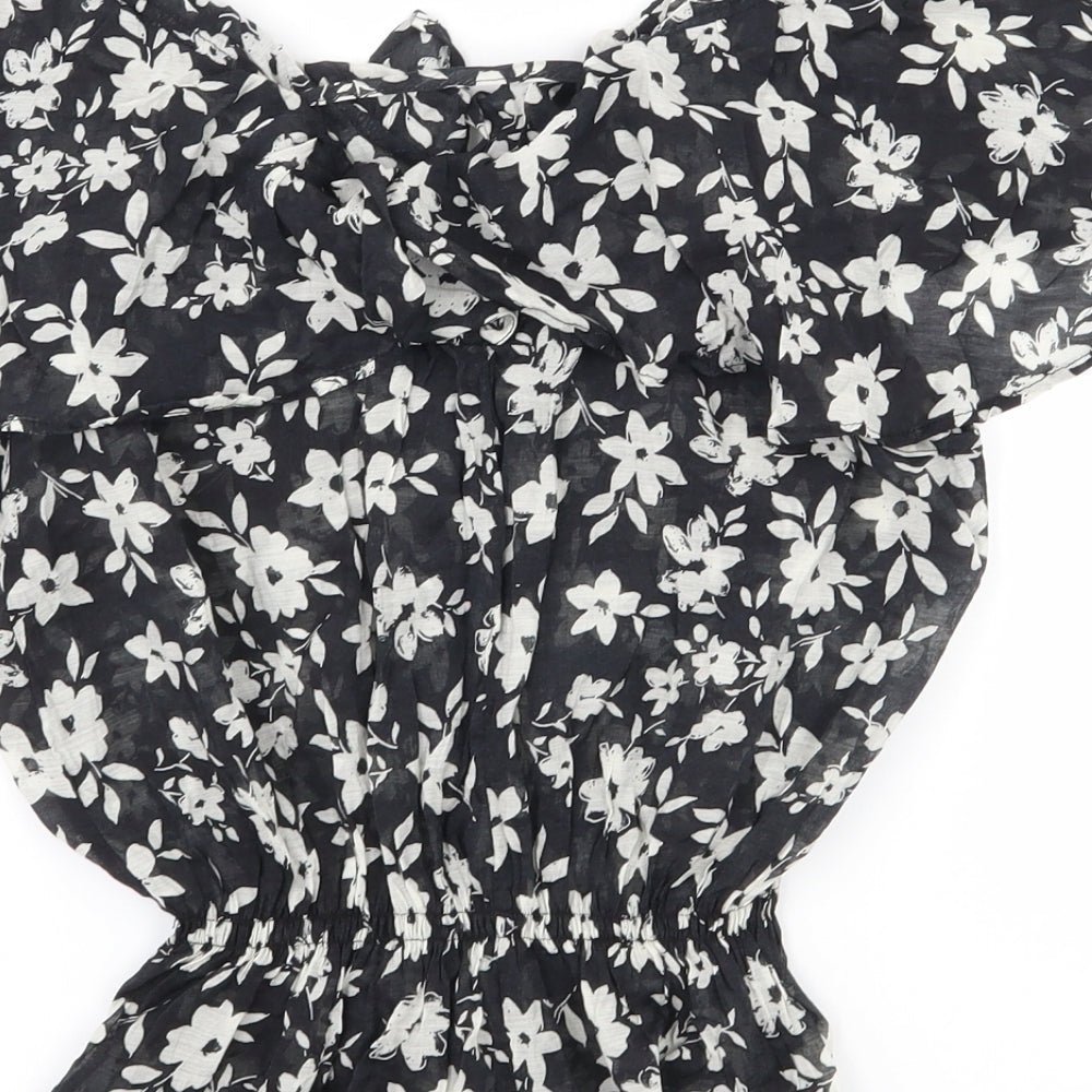 George Womens Black Floral Viscose Basic Blouse Size 18 Scoop Neck