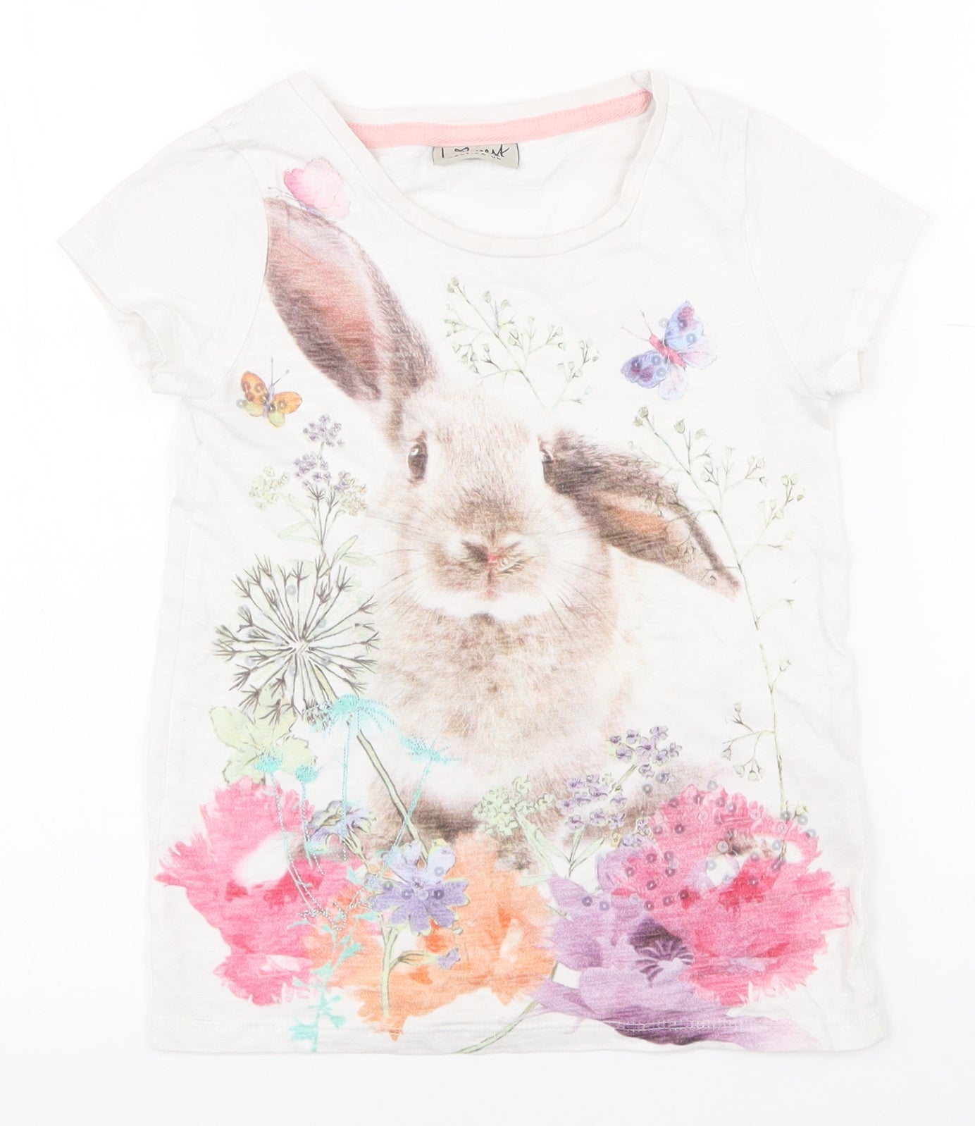 NEXT Girls White  100% Cotton Pullover T-Shirt Size 6 Years Round Neck Pullover