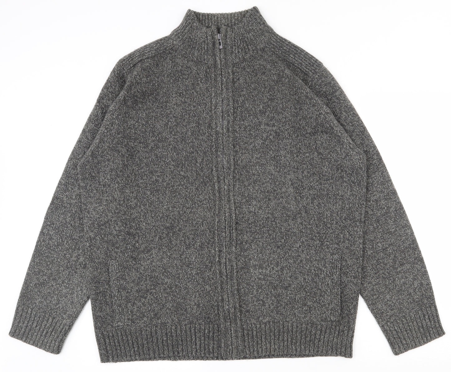 Marks and Spencer Mens Grey High Neck  Acrylic Full Zip Jumper Size XL