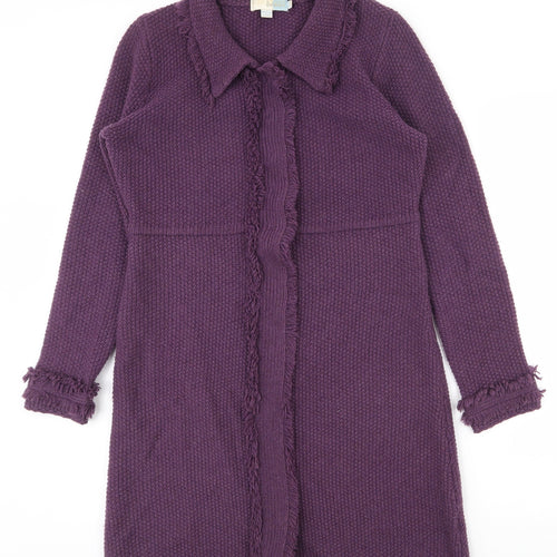 Boden Womens Purple Collared  100% Wool Cardigan Jumper Size 12   - Snap button closure