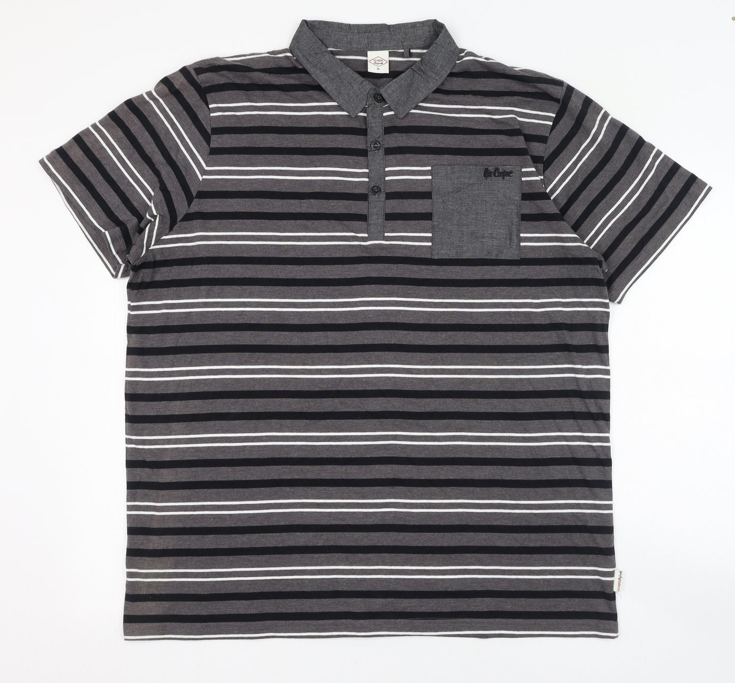 Lee Cooper Mens Grey Striped Cotton  T-Shirt Size XL Collared