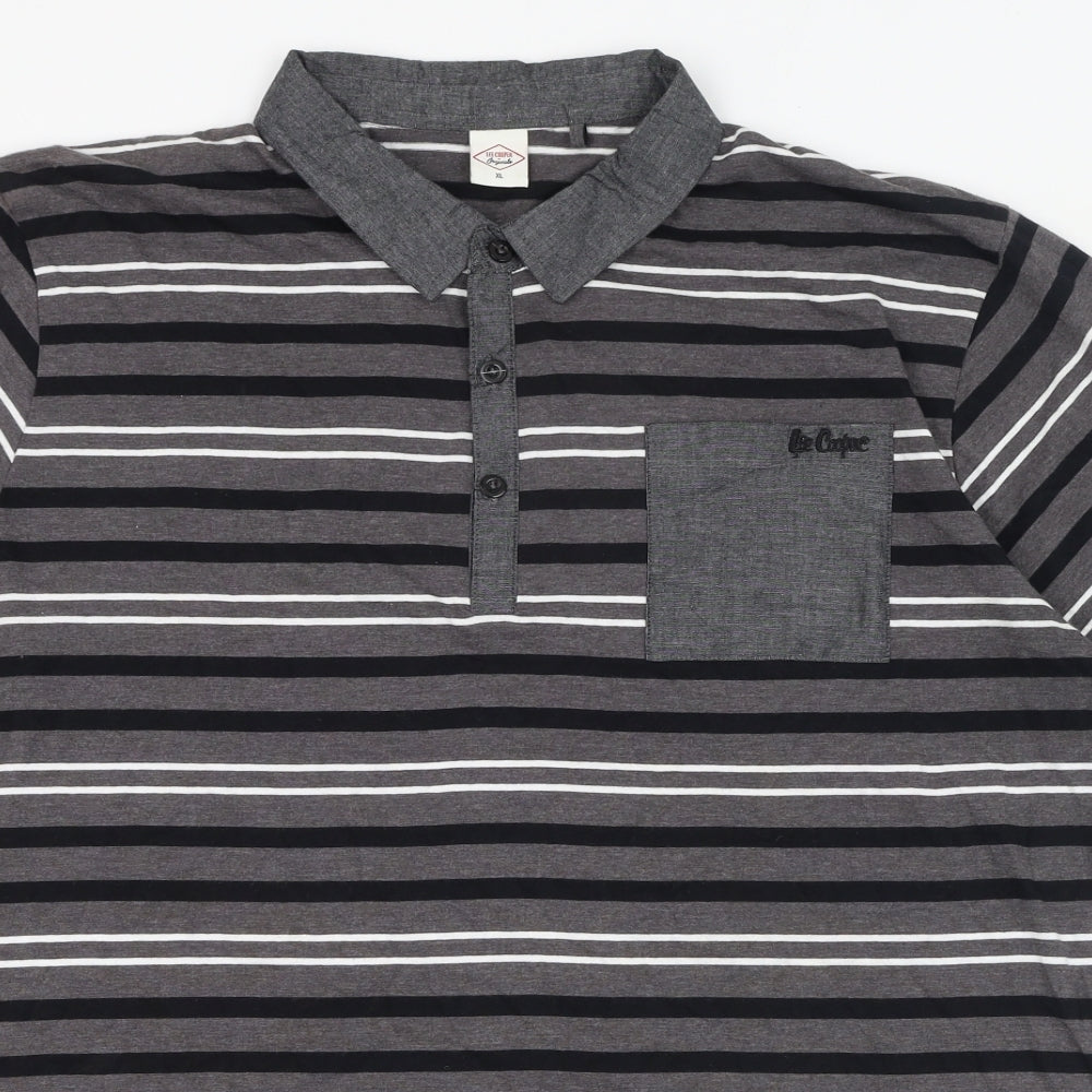 Lee Cooper Mens Grey Striped Cotton  T-Shirt Size XL Collared