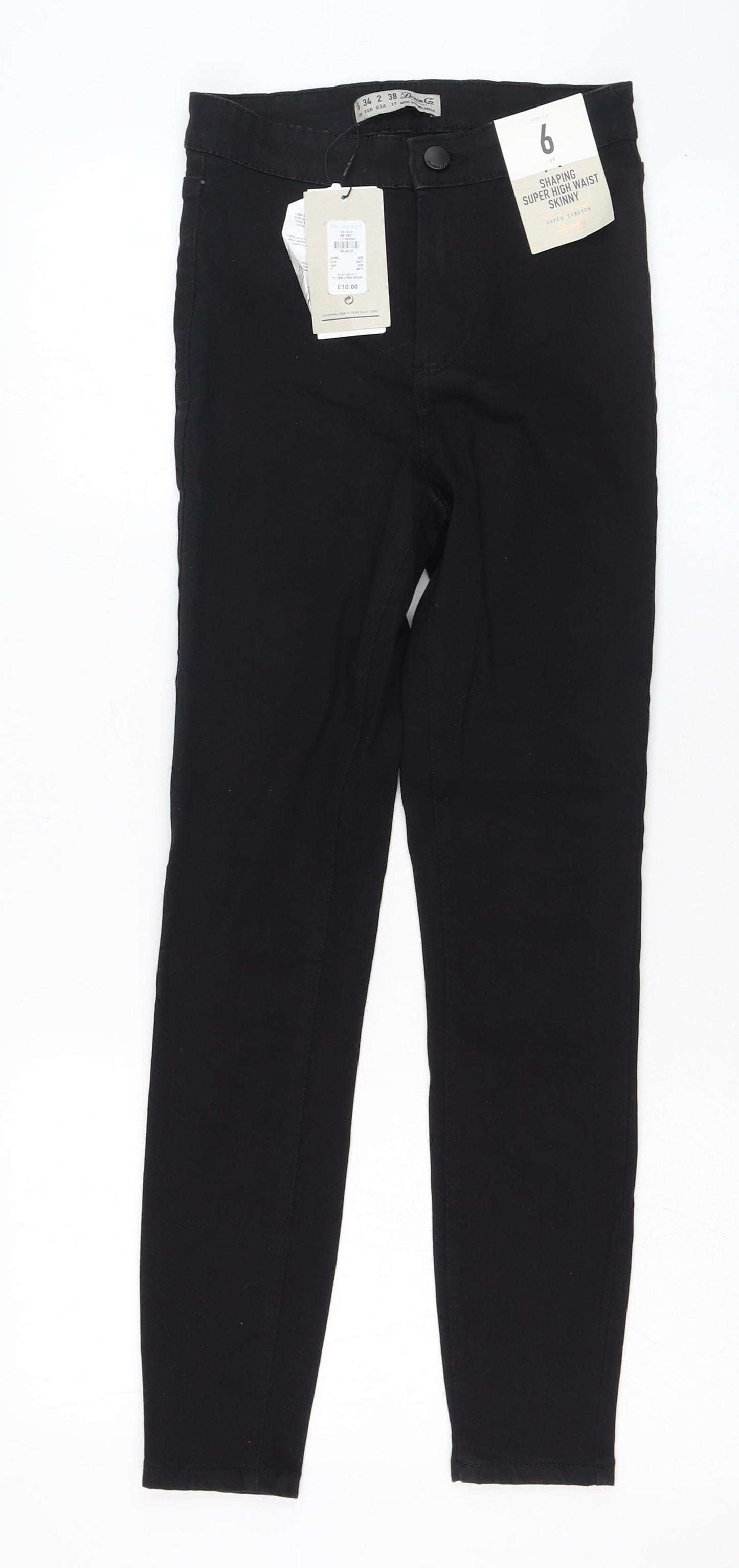 Primark Womens Black  Cotton Skinny Jeans Size 6 L28 in Regular Zip