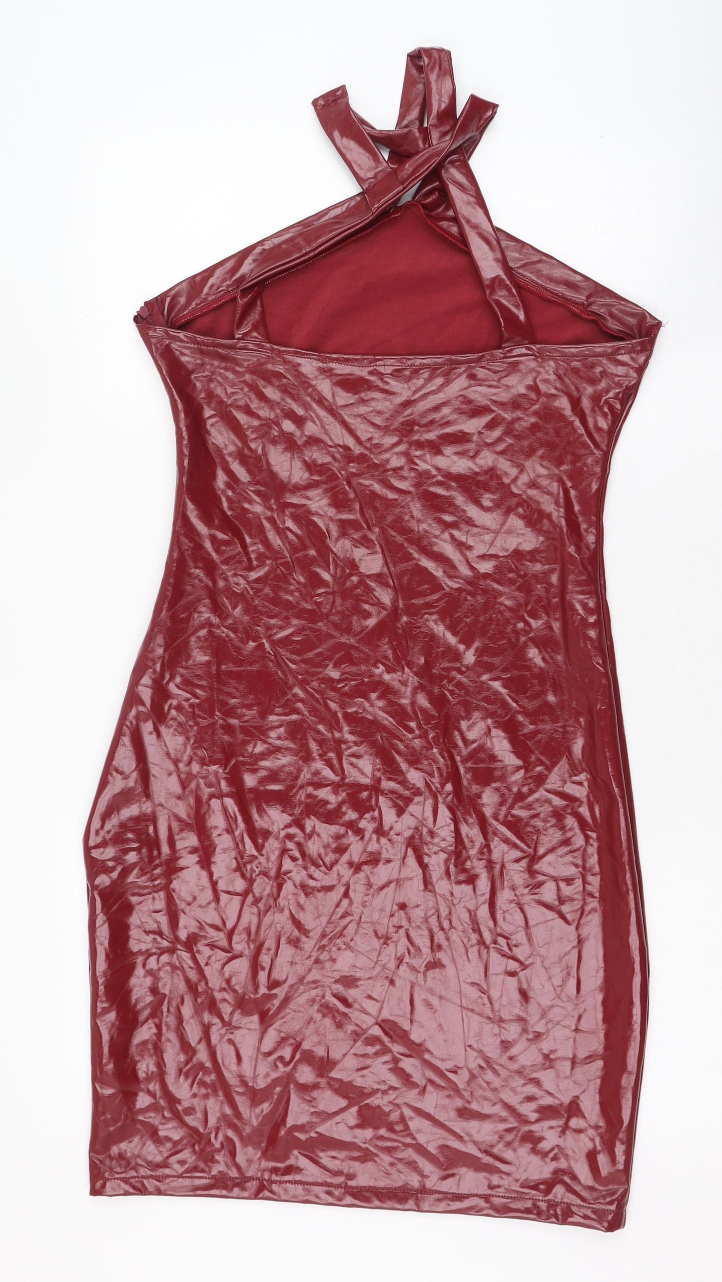 Preworn Womens Red  Cotton Pencil Dress  Size L  Halter Zip - PVC
