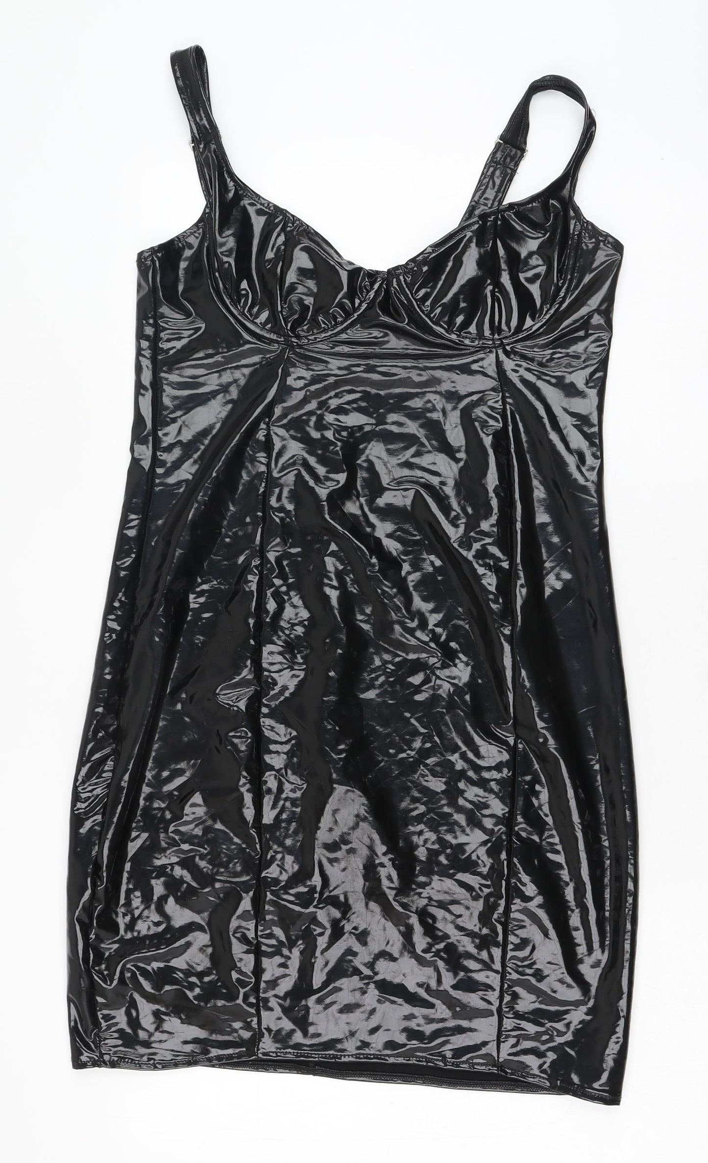 Preworn Womens Black  Cotton Bodycon  Size L  Round Neck Zip - PVC