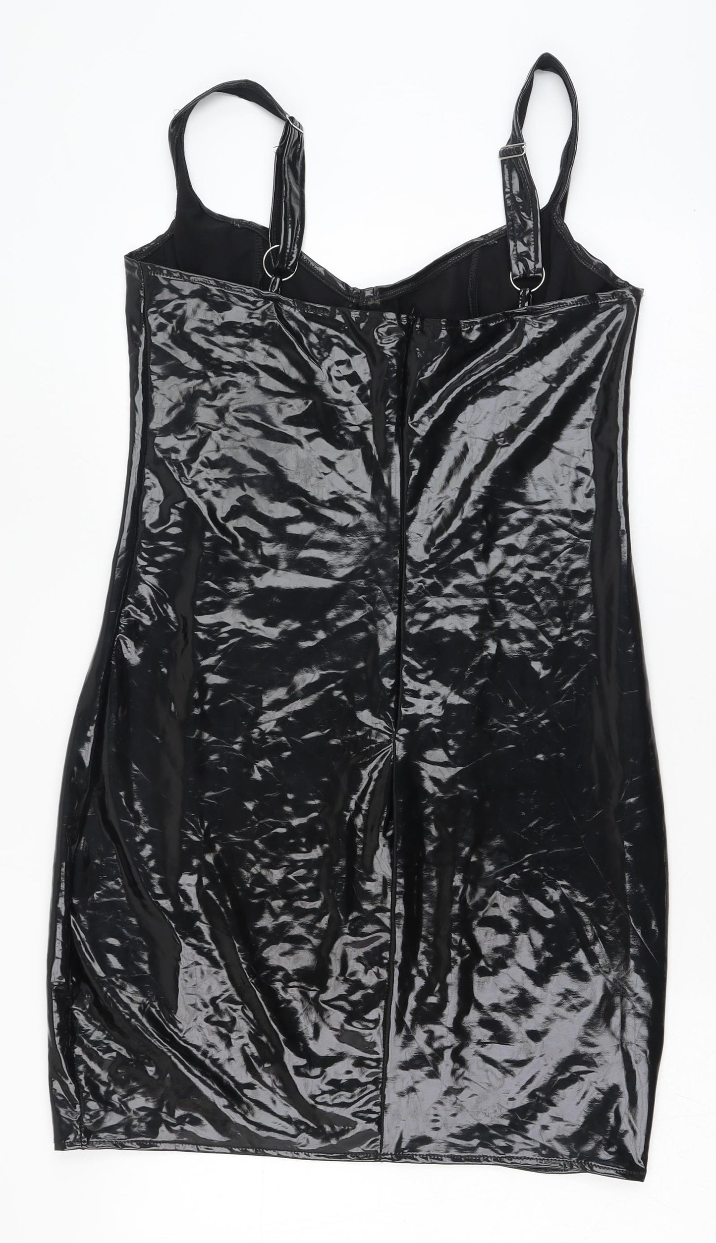 Preworn Womens Black  Cotton Bodycon  Size L  Round Neck Zip - PVC