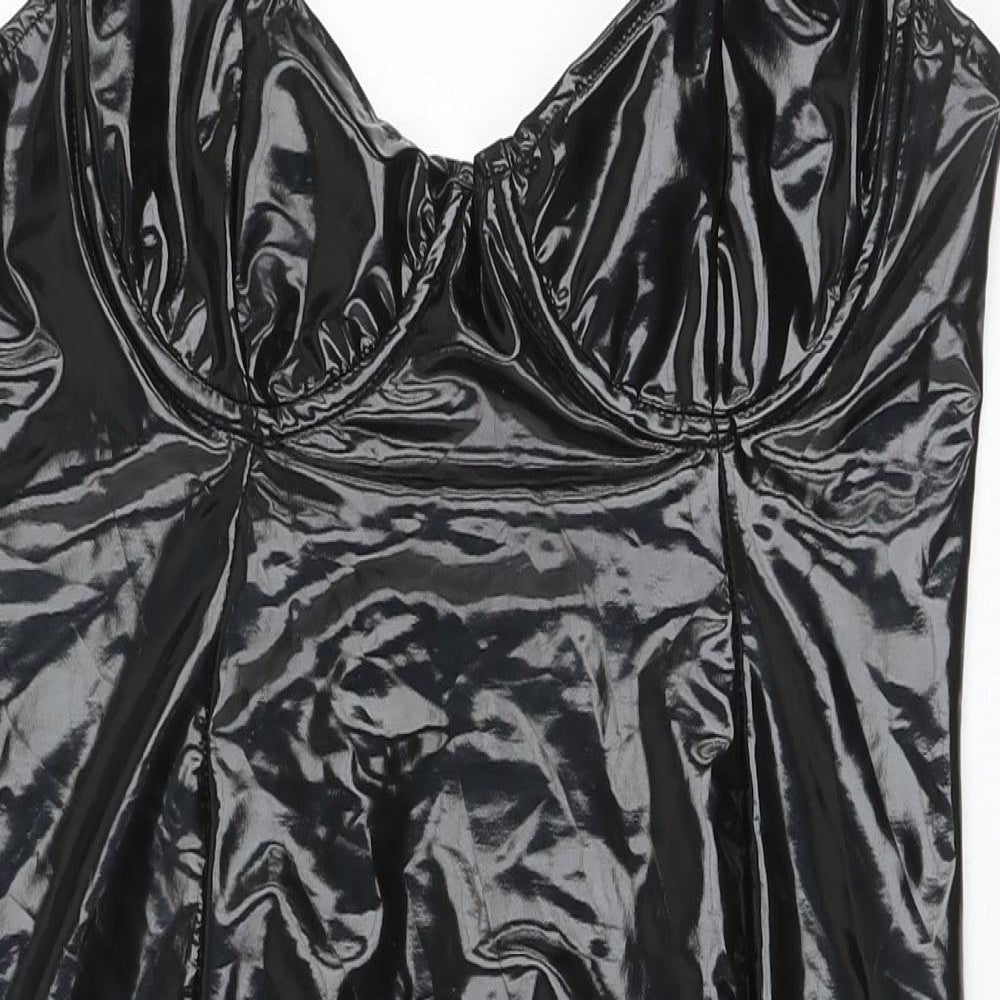 Preworn Womens Black  Cotton Bodycon  Size L  Round Neck Zip - PVC