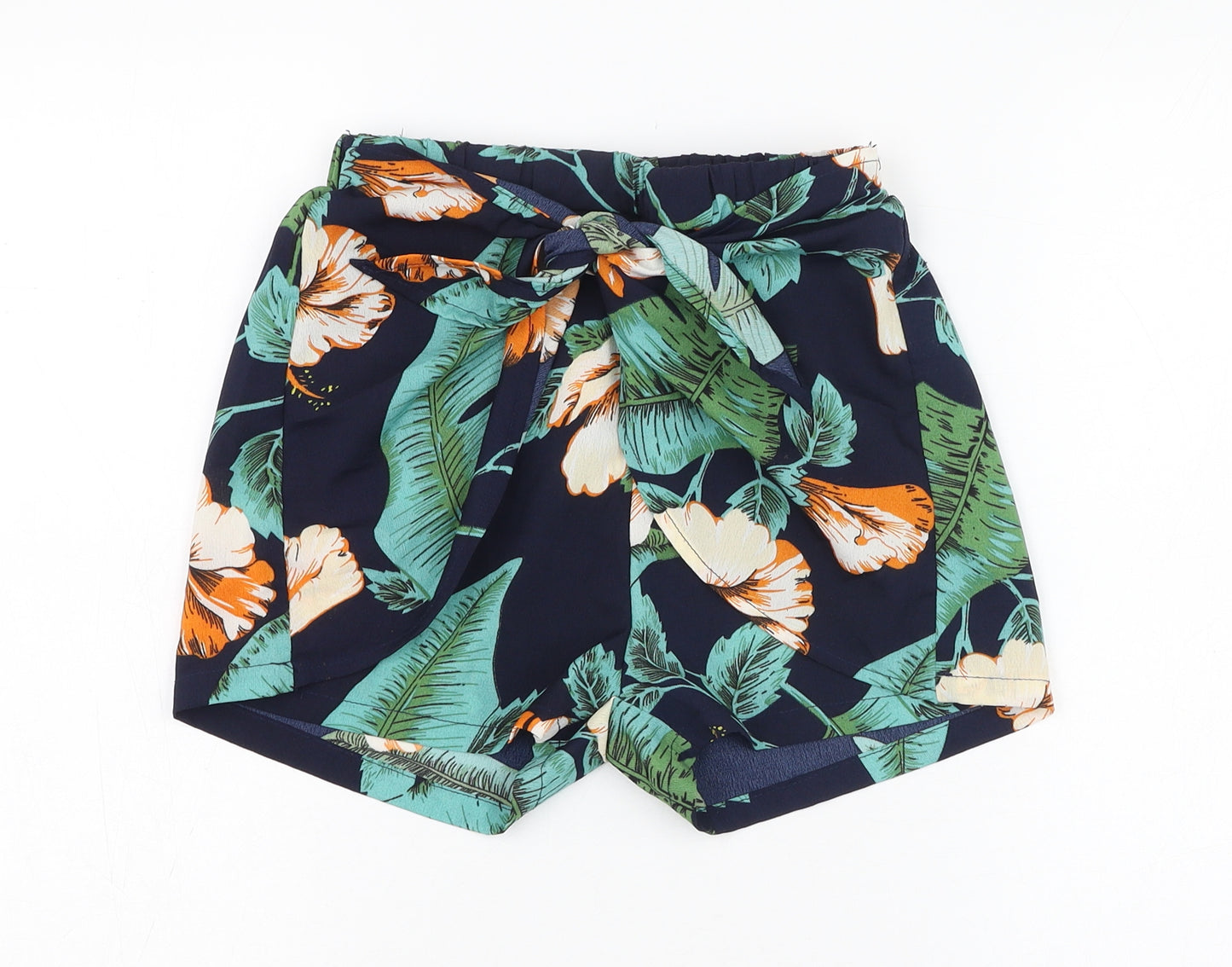 SheIn Girls Blue Fair Isle Cotton Culotte Shorts Size 12-13 Years  Regular Tie