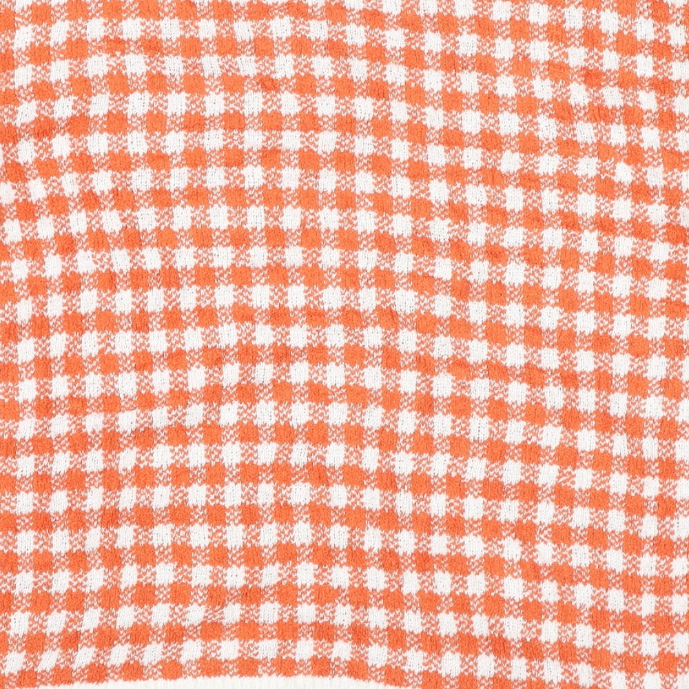 Marks and Spencer Womens Orange Round Neck Check Viscose Pullover Jumper Size 20