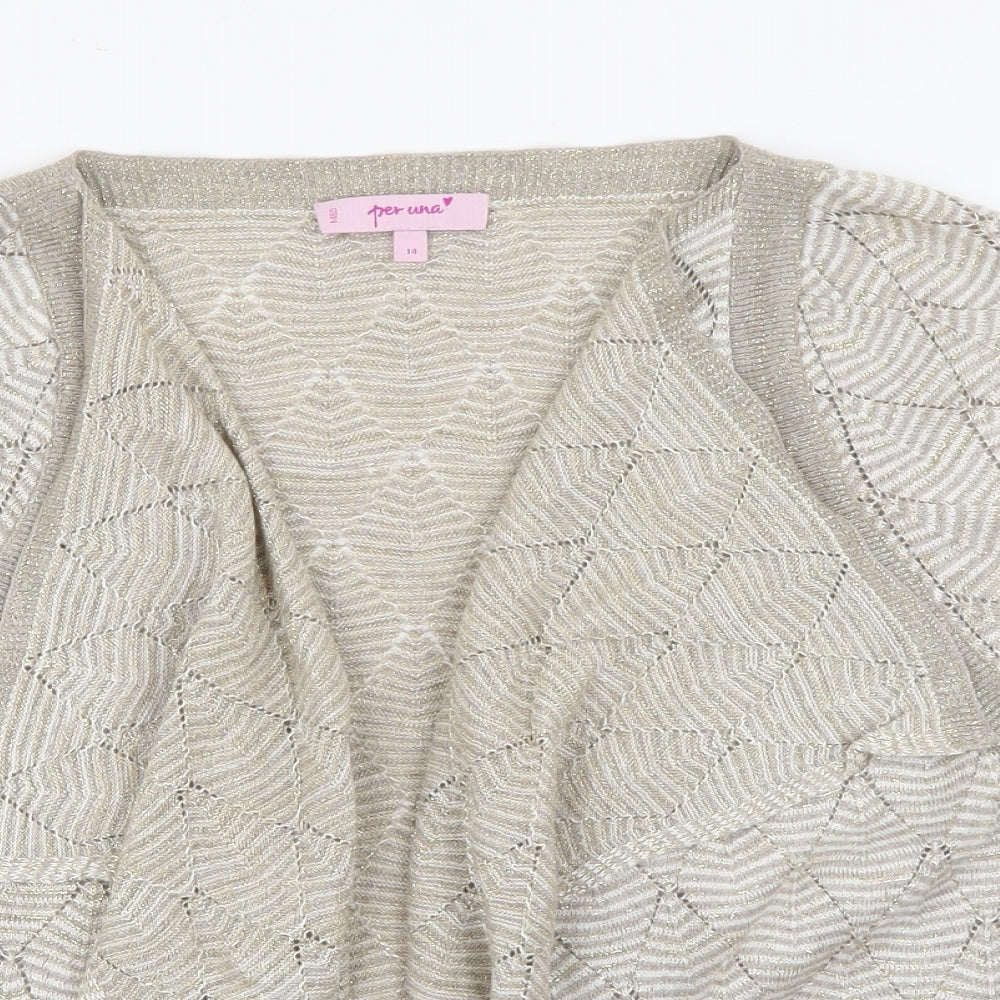Per Una Womens Gold V-Neck Striped Acrylic Shrug Jumper Size 14