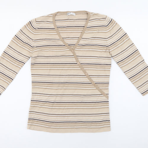Berkertex Womens Beige V-Neck Striped Viscose Pullover Jumper Size 10