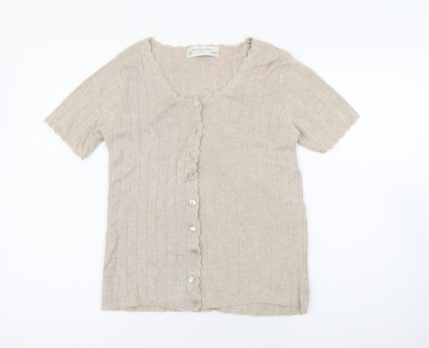 Dorothy Perkins Womens Beige Scoop Neck  Ramie Cardigan Jumper Size 10