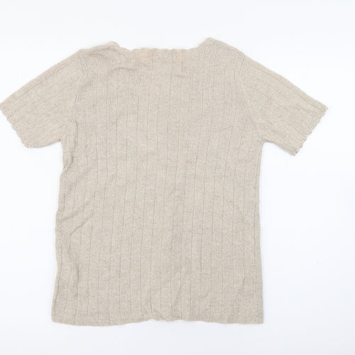Dorothy Perkins Womens Beige Scoop Neck  Ramie Cardigan Jumper Size 10