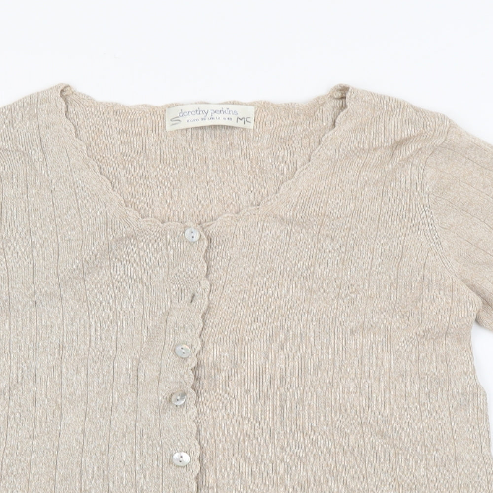 Dorothy Perkins Womens Beige Scoop Neck  Ramie Cardigan Jumper Size 10
