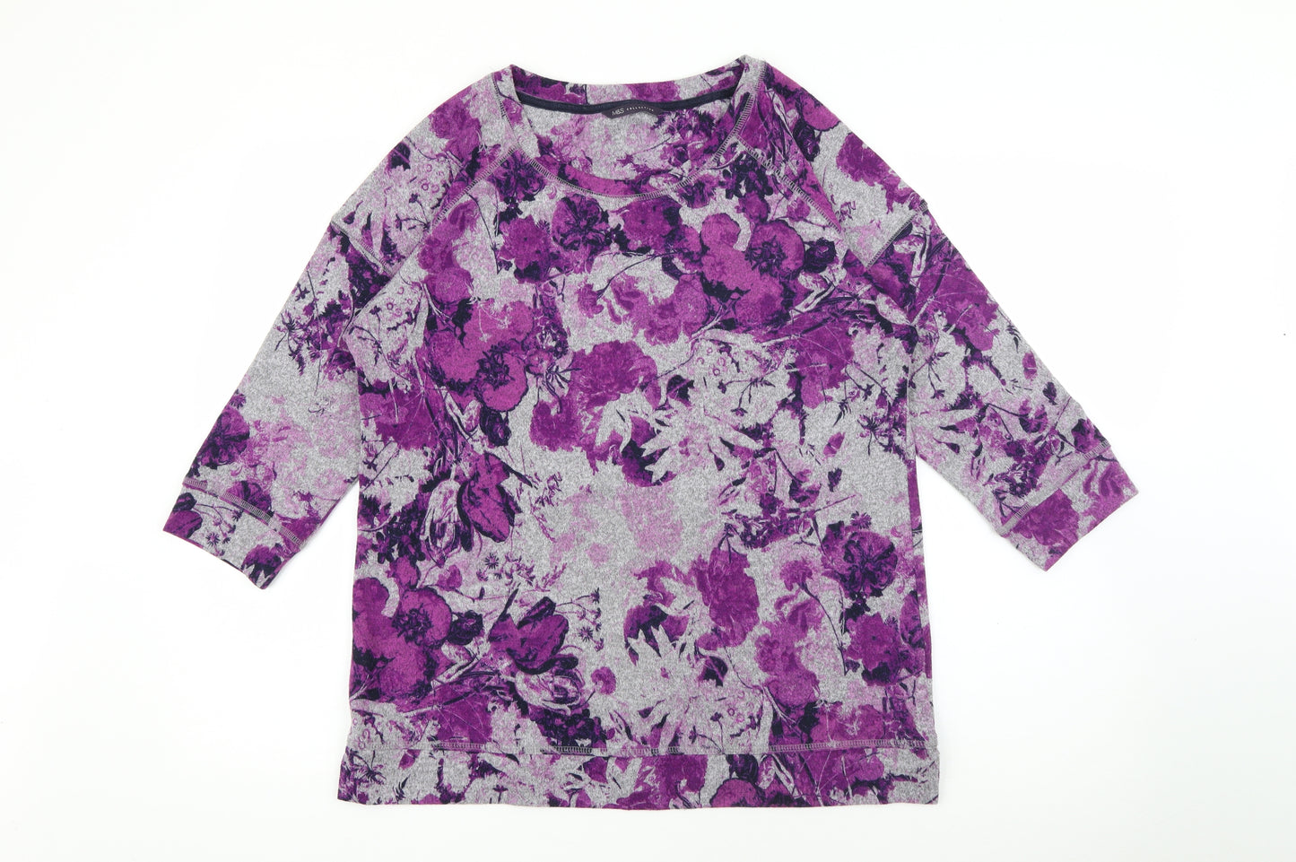 Marks and Spencer Womens Purple Scoop Neck Floral Polyester Pullover Jumper Size 12