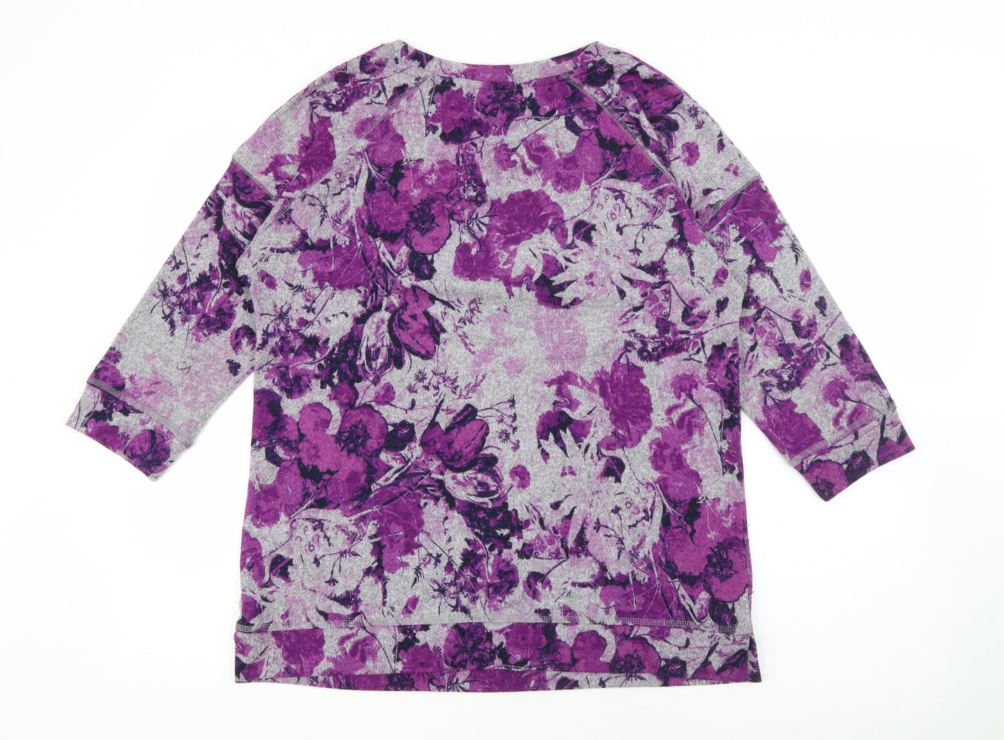 Marks and Spencer Womens Purple Scoop Neck Floral Polyester Pullover Jumper Size 12