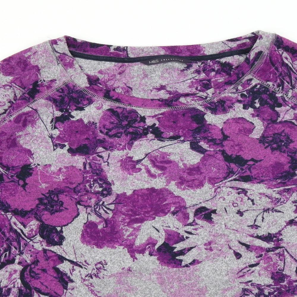 Marks and Spencer Womens Purple Scoop Neck Floral Polyester Pullover Jumper Size 12