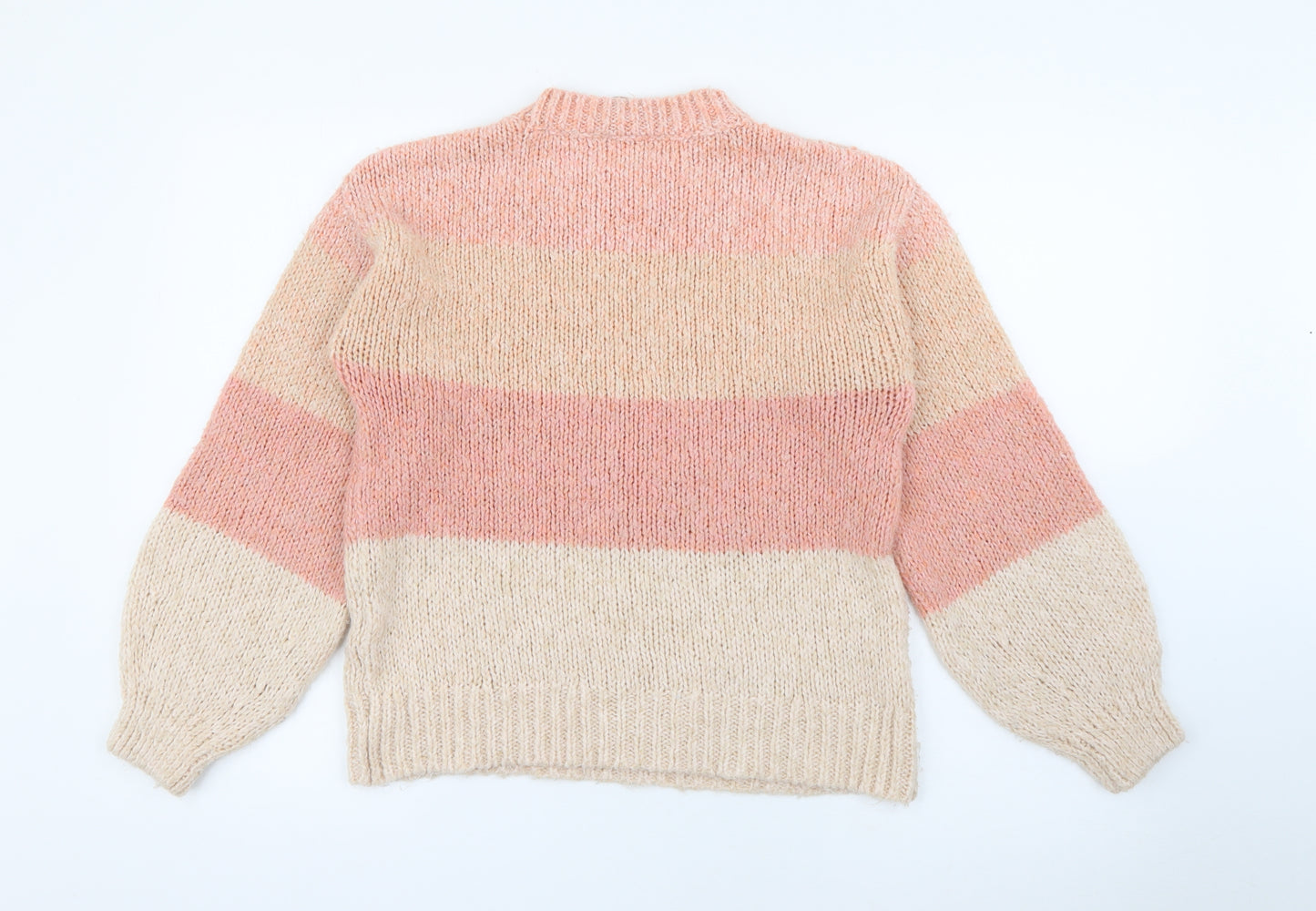 F&F Womens Pink Crew Neck Striped Acrylic Pullover Jumper Size 6