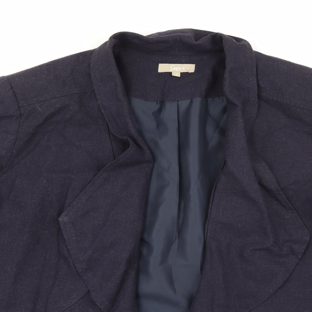 Soon Womens Blue Collared  Linen Cardigan Jumper Size 16