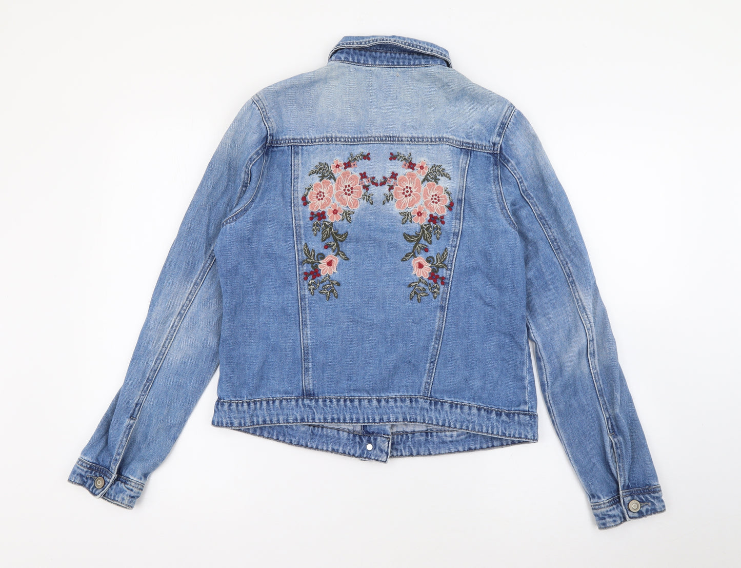 TU Womens Blue   Jacket  Size 10  Button - Floral Embroidery