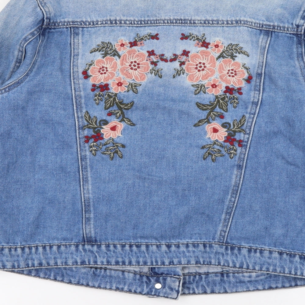 TU Womens Blue   Jacket  Size 10  Button - Floral Embroidery
