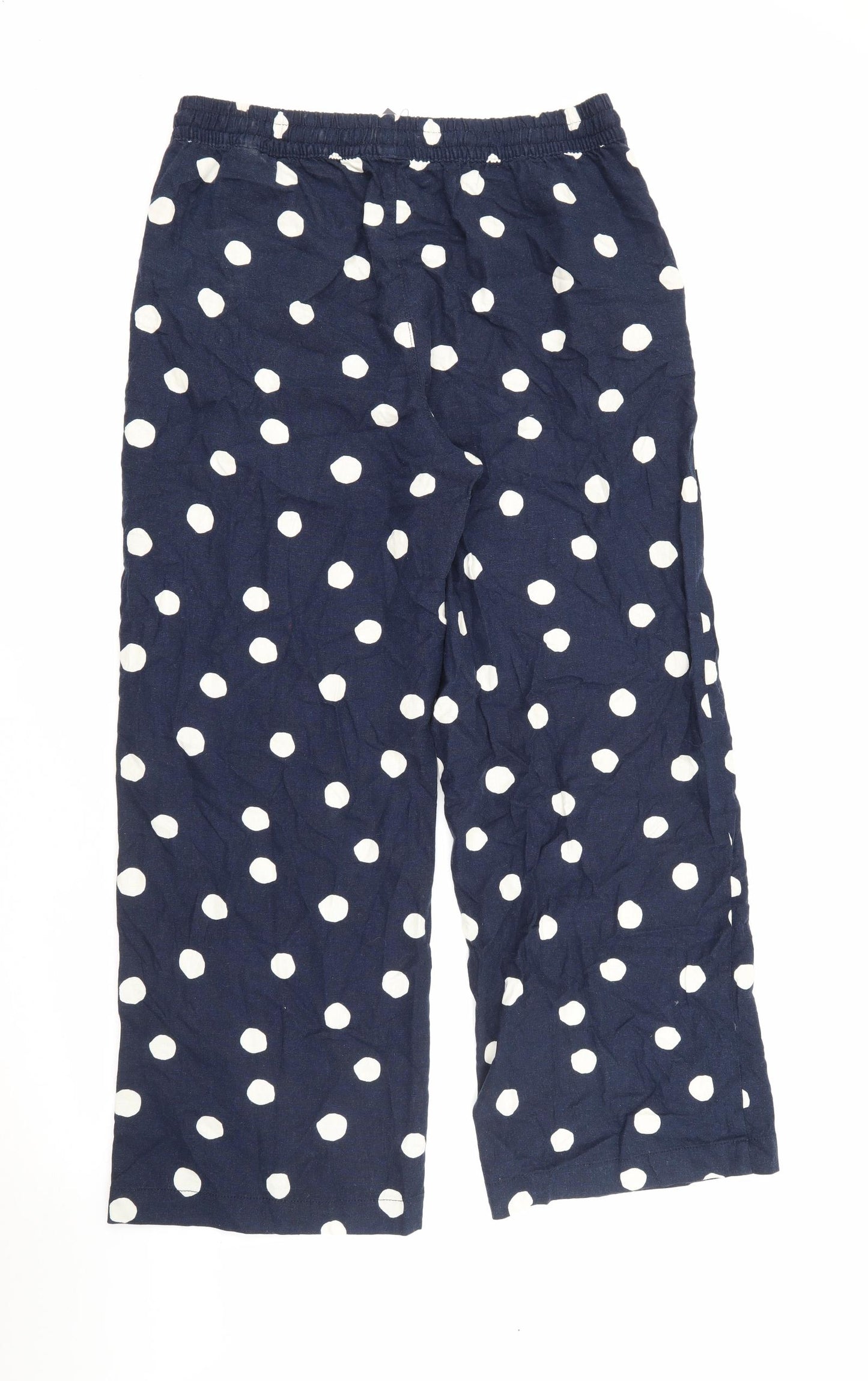 Marks and Spencer Womens Blue Polka Dot Flax Bloomer Trousers Size 14 L28 in Regular Tie