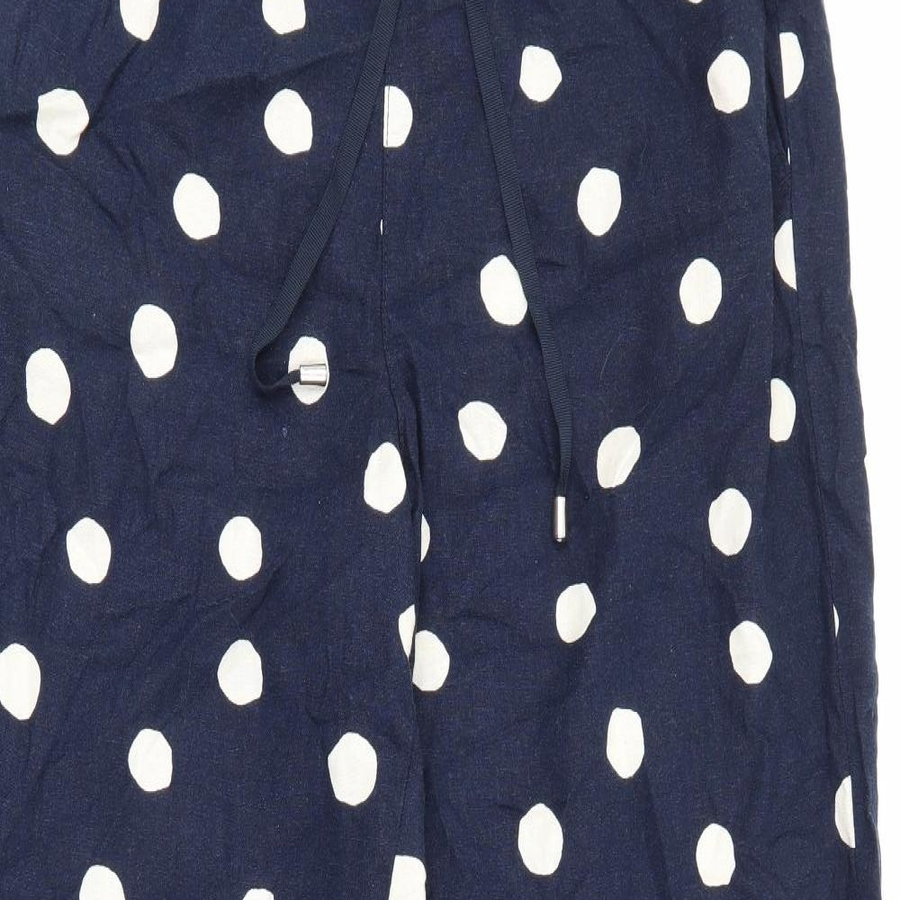 Marks and Spencer Womens Blue Polka Dot Flax Bloomer Trousers Size 14 L28 in Regular Tie