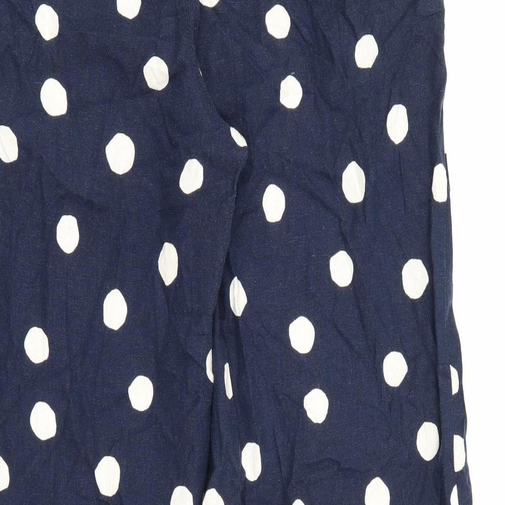 Marks and Spencer Womens Blue Polka Dot Flax Bloomer Trousers Size 14 L28 in Regular Tie
