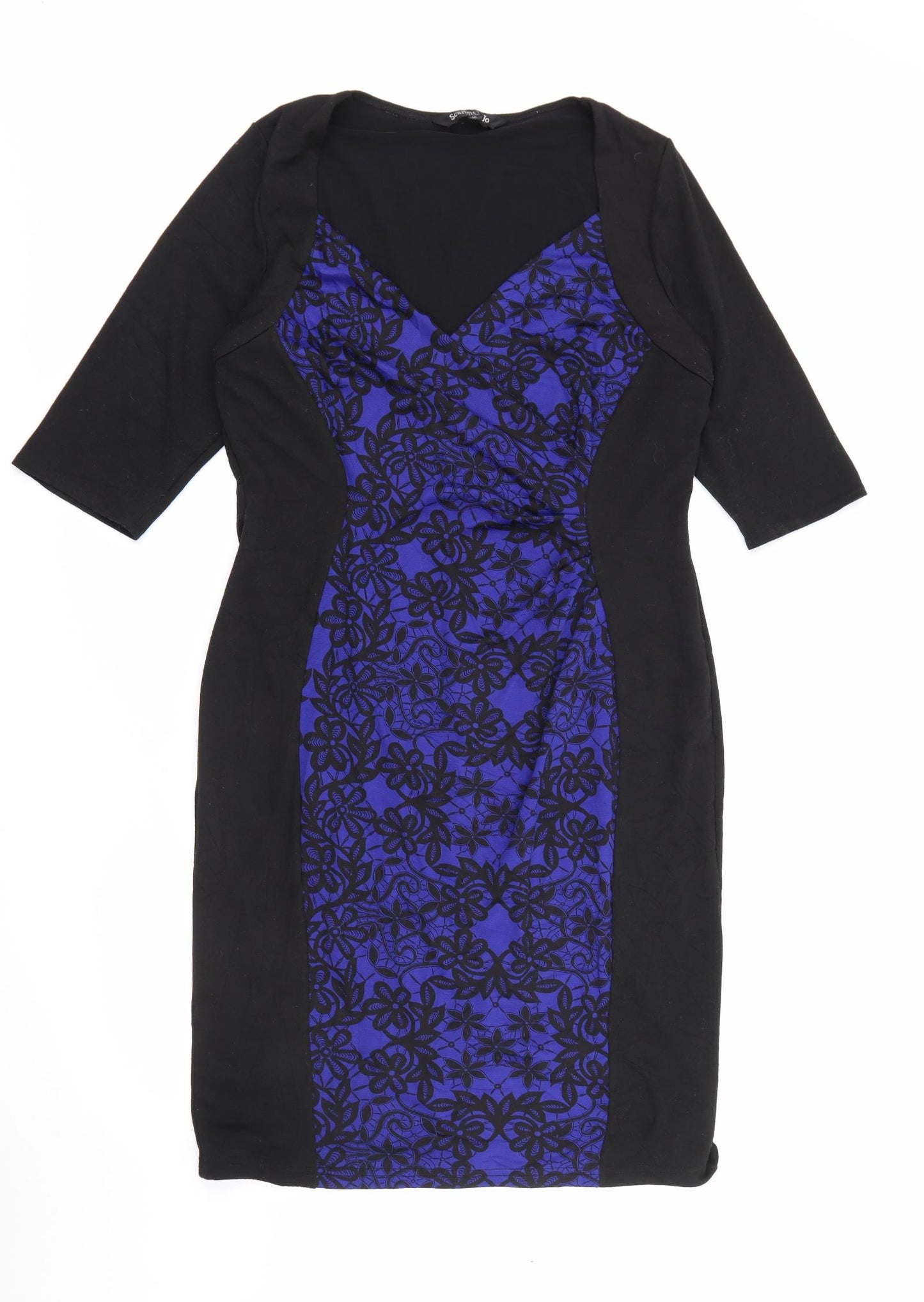 Scartlett & Jo Womens Blue Floral Polyester Bodycon  Size 18  V-Neck