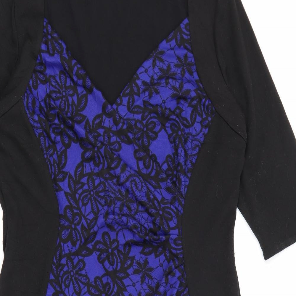 Scartlett & Jo Womens Blue Floral Polyester Bodycon  Size 18  V-Neck