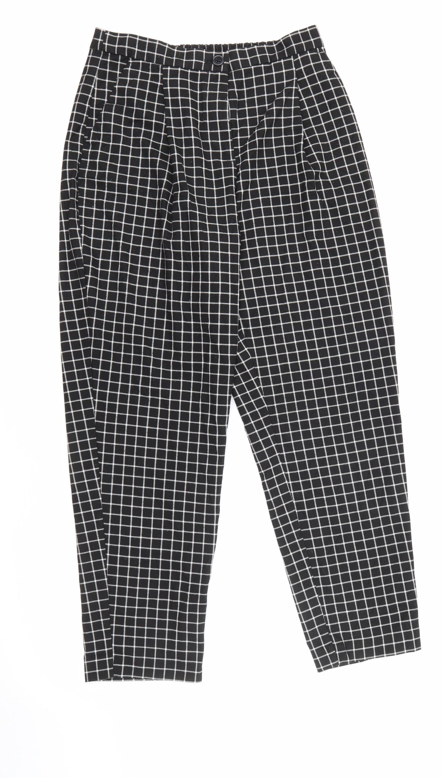 Monki Womens Black Plaid Polyester Carrot Trousers Size 10 L25 in Regular Button