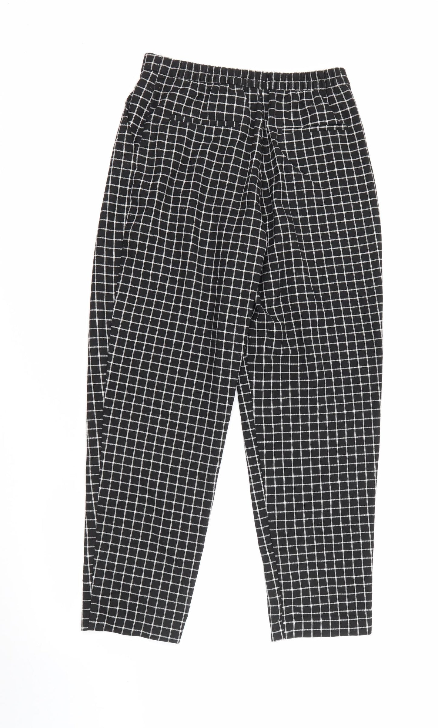 Monki Womens Black Plaid Polyester Carrot Trousers Size 10 L25 in Regular Button