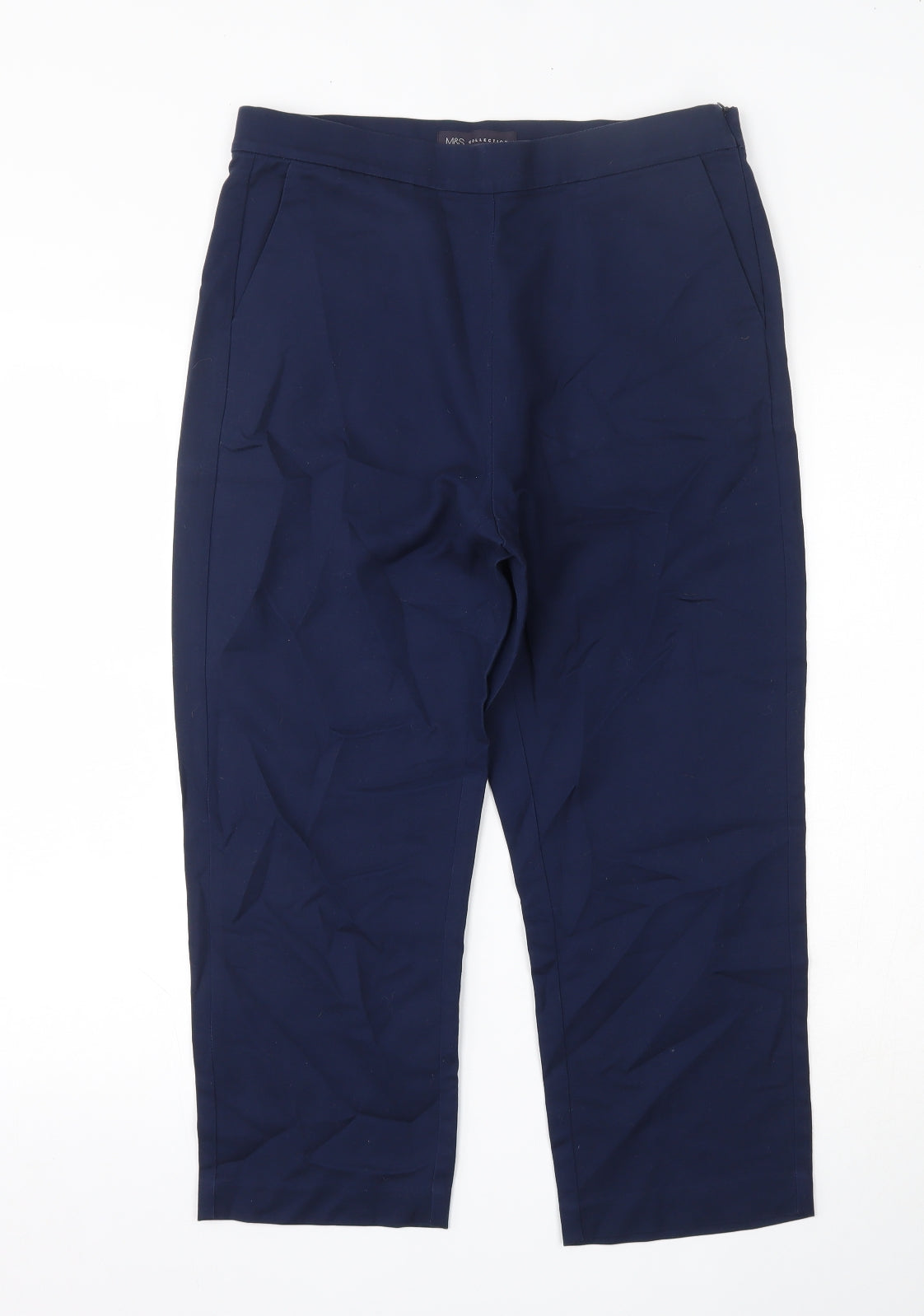 Marks and Spencer Womens Blue  Cotton Capri Trousers Size 12 L22 in Regular Button