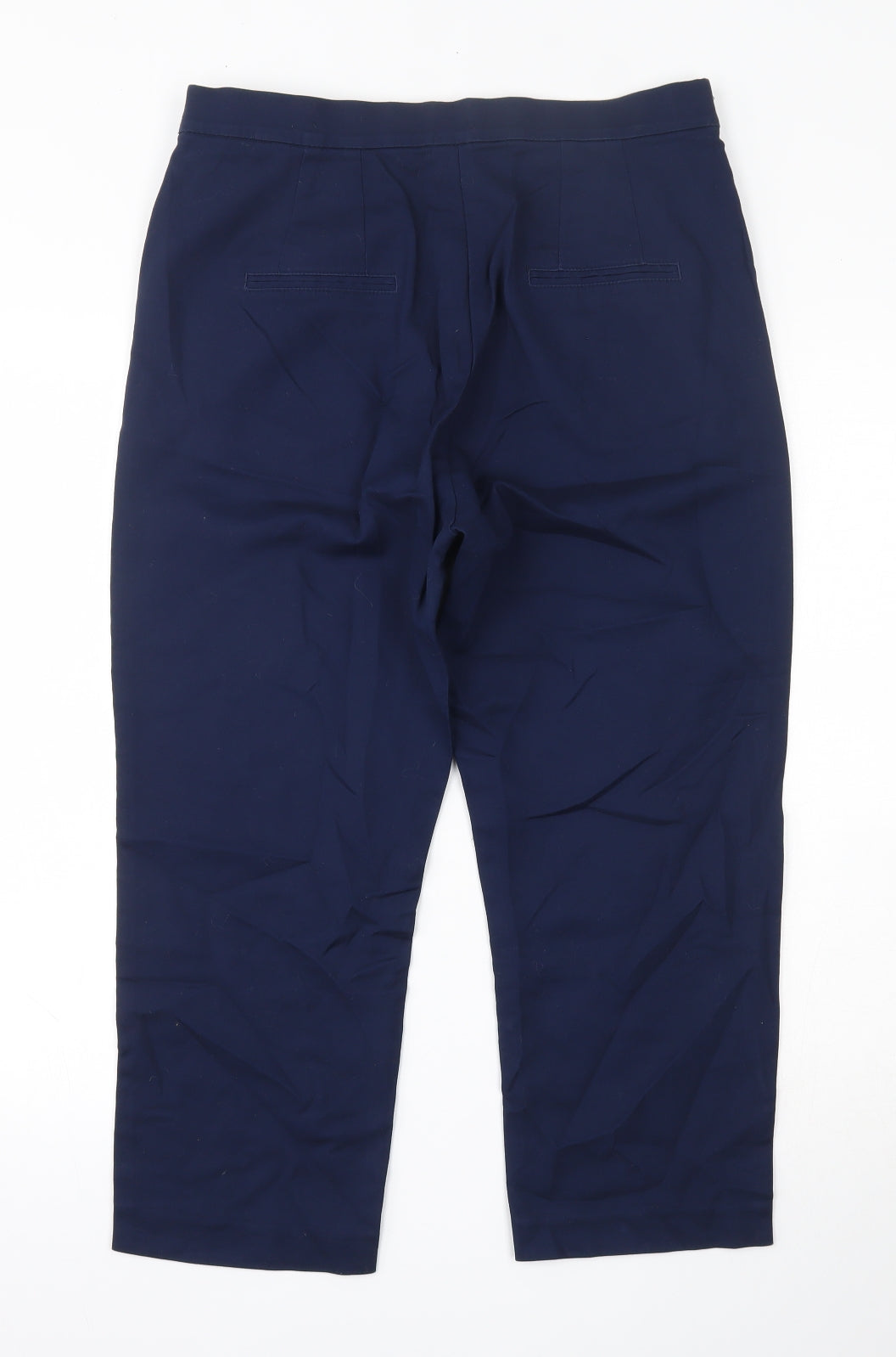 Marks and Spencer Womens Blue  Cotton Capri Trousers Size 12 L22 in Regular Button
