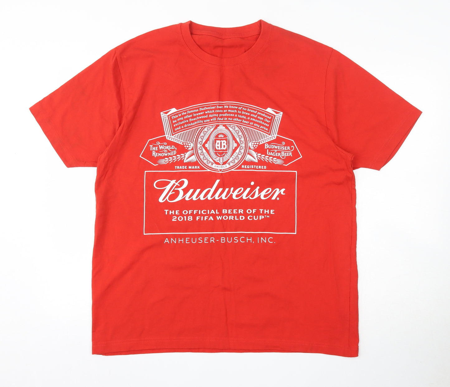 Budweiser Mens Red  Cotton  T-Shirt Size XL Round Neck