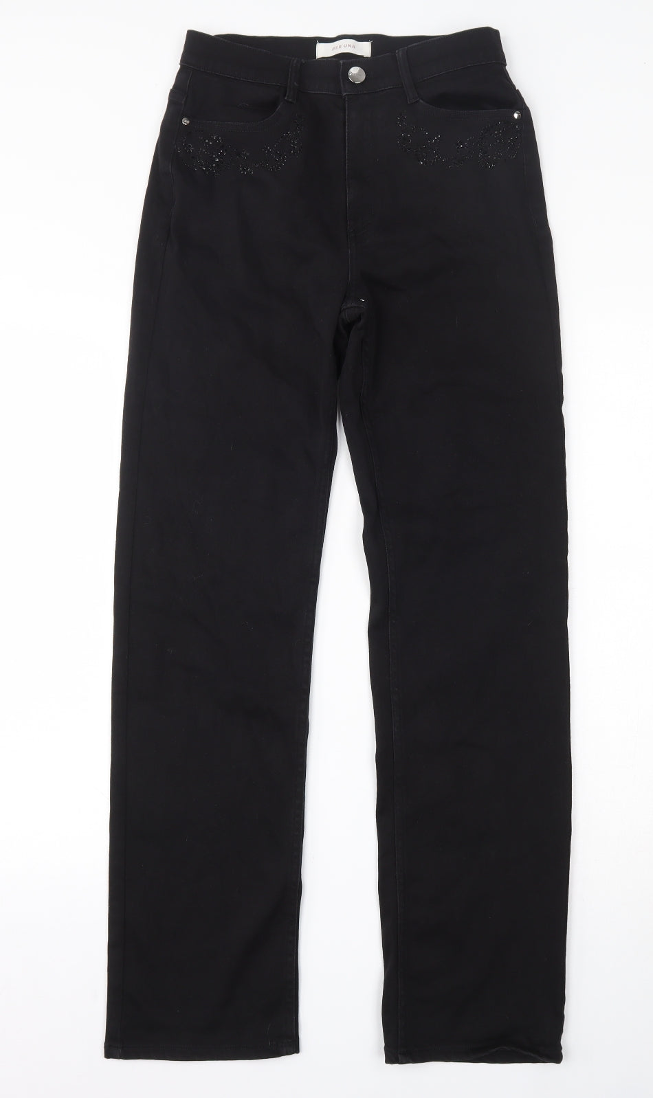 Per Una Womens Black  Cotton Bootcut Jeans Size 8 L30 in Regular Button