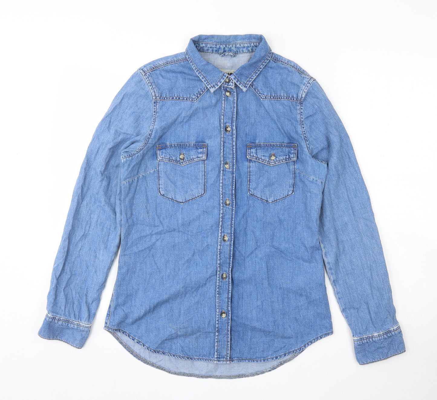 Topshop Womens Blue  Cotton Basic Button-Up Size 10 Collared