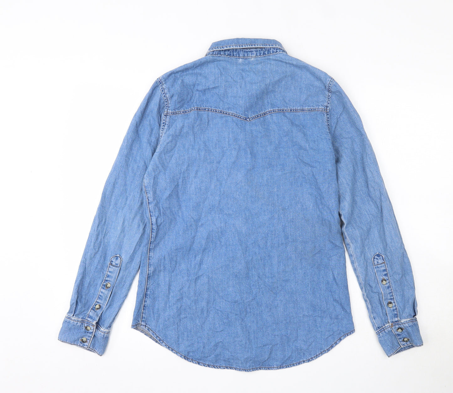 Topshop Womens Blue  Cotton Basic Button-Up Size 10 Collared