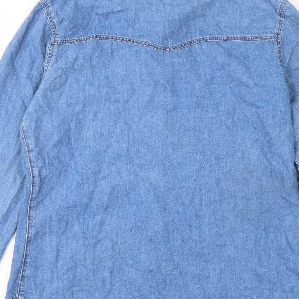 Topshop Womens Blue  Cotton Basic Button-Up Size 10 Collared