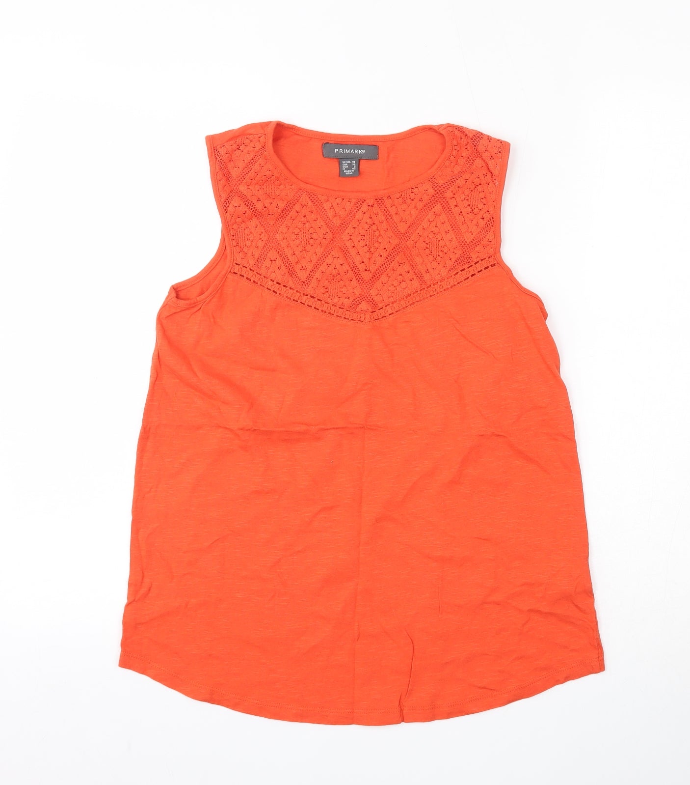 Primark Womens Orange  100% Cotton Basic Tank Size 10 Round Neck
