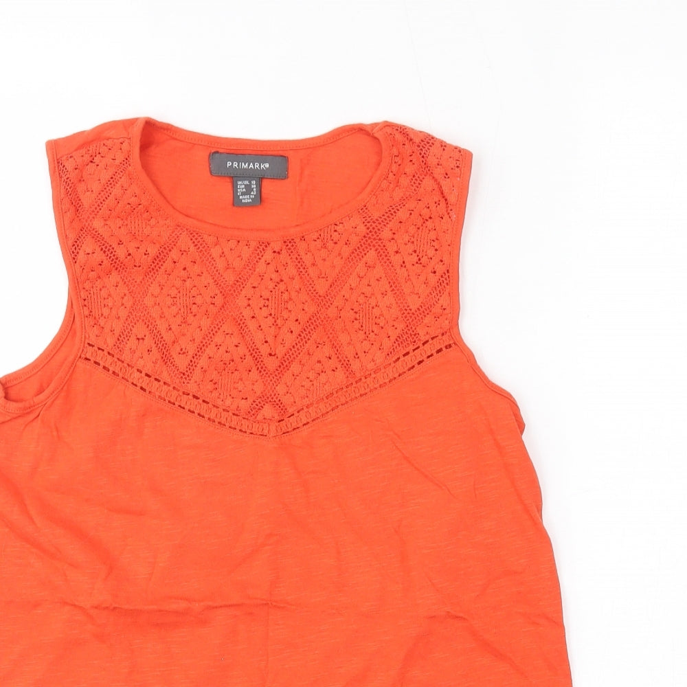 Primark Womens Orange  100% Cotton Basic Tank Size 10 Round Neck
