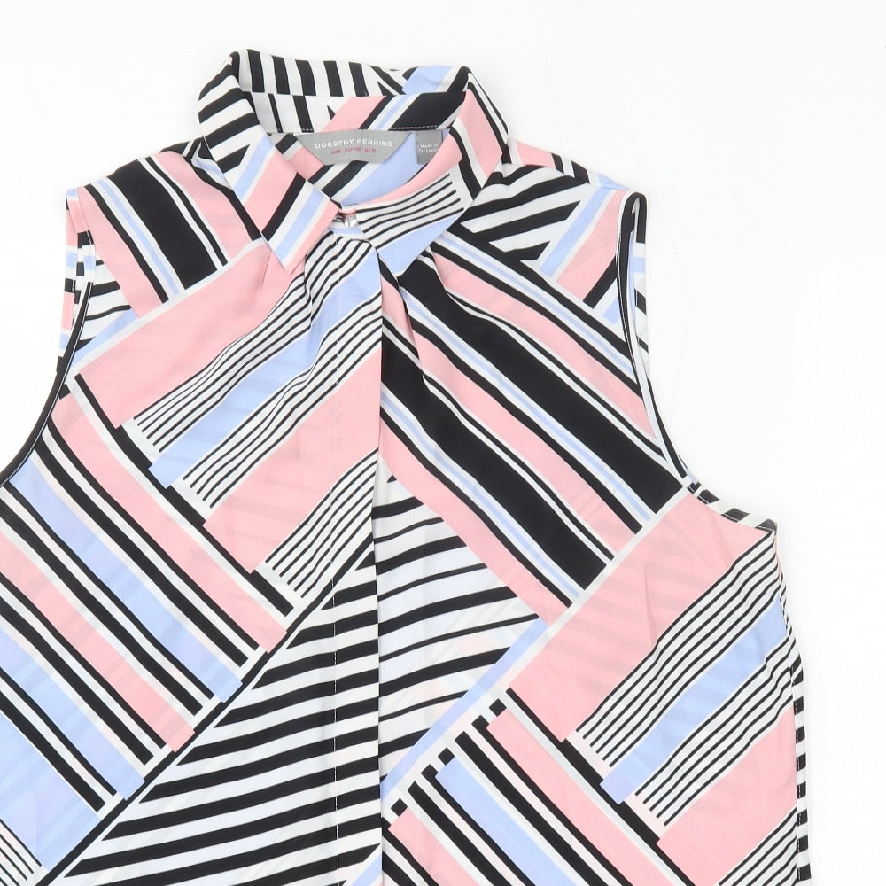 Dorothy Perkins Womens Multicoloured Geometric Polyester Basic Blouse Size 10 Collared