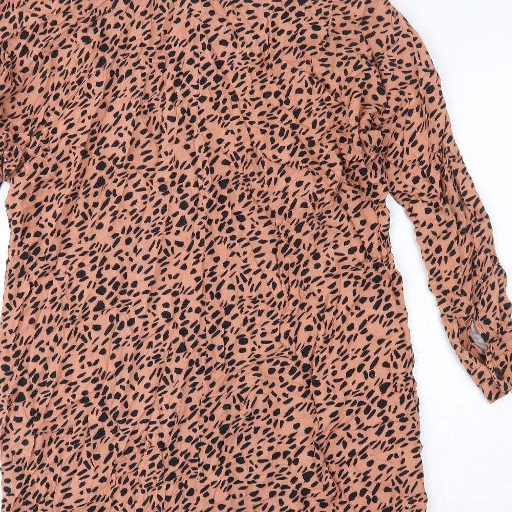 Pull&Bear Womens Pink Geometric Viscose Basic Button-Up Size S Collared