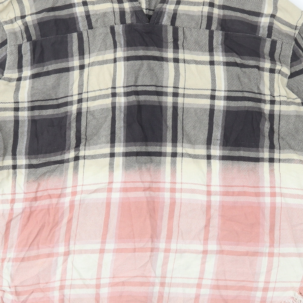 River Island Womens Beige Plaid 100% Cotton Basic Button-Up Size 12 Collared