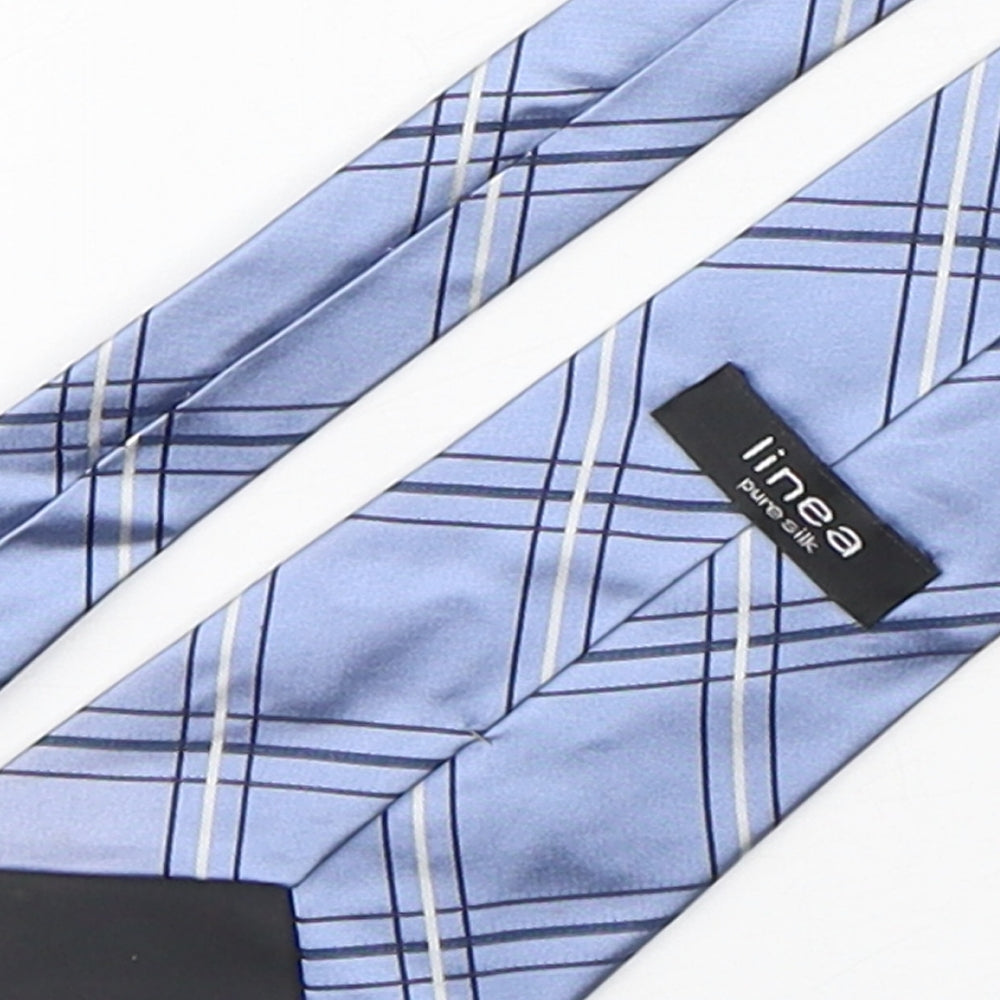 Linea  Mens Blue Plaids & Checks Silk Pointed Tie One Size