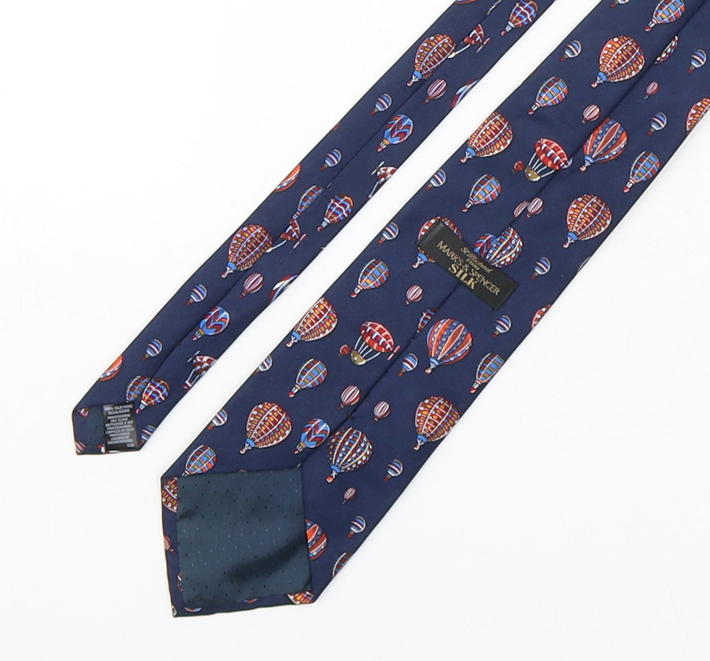 Marks and Spencer Mens Blue Geometric Silk Pointed Tie One Size - Hot Air Balloons